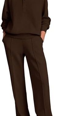 PRETTYGARDEN Women Fall 2 Piece Outfits Sweatsuits Quarter Button Long Sleeve Sweatshirt Wide Leg Pants Tracksuit Lounge Sets
