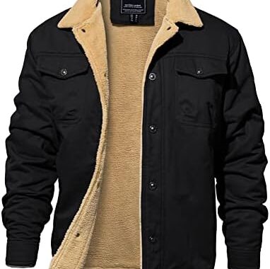 EKLENTSON Men’s Winter Jacket Thick Thermal Cotton Warm Fleece Lined Coat Trucker Lapel Work Cargo Jackets for Men